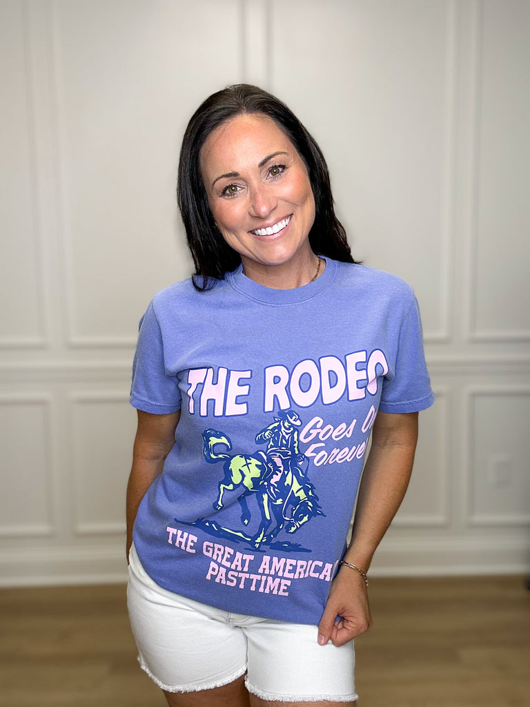 Rodeo Goes On Forever Tee Clothing Peacocks & Pearls Blue S 