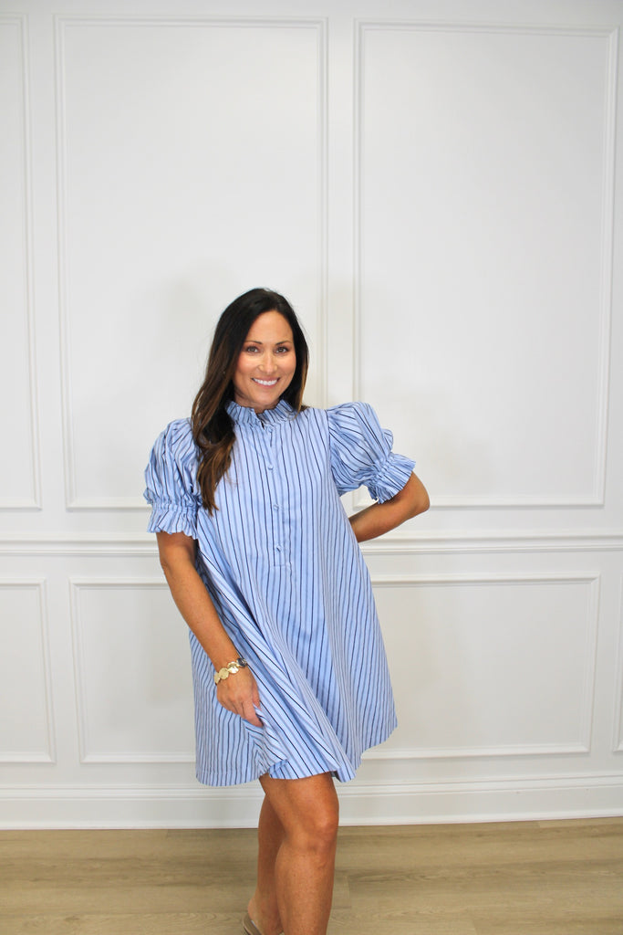 Blue Breeze Striped Dress Clothing Peacocks & Pearls Owensboro