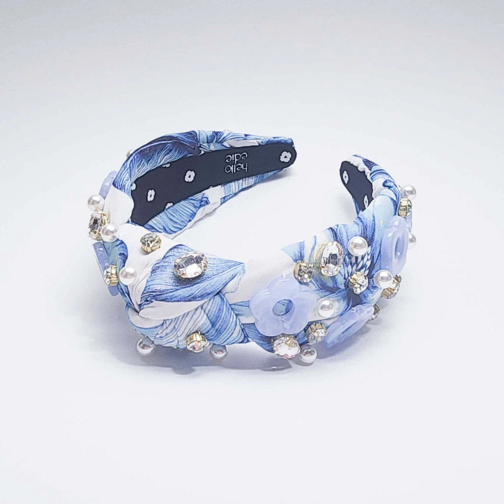 Floral Flower Knot Headband Accessories Peacocks & Pearls Blue  