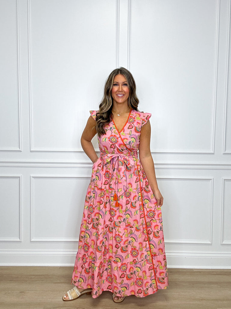 Campa Wrap Maxi Clothing Peacocks & Pearls Twirly Pink Floral XS