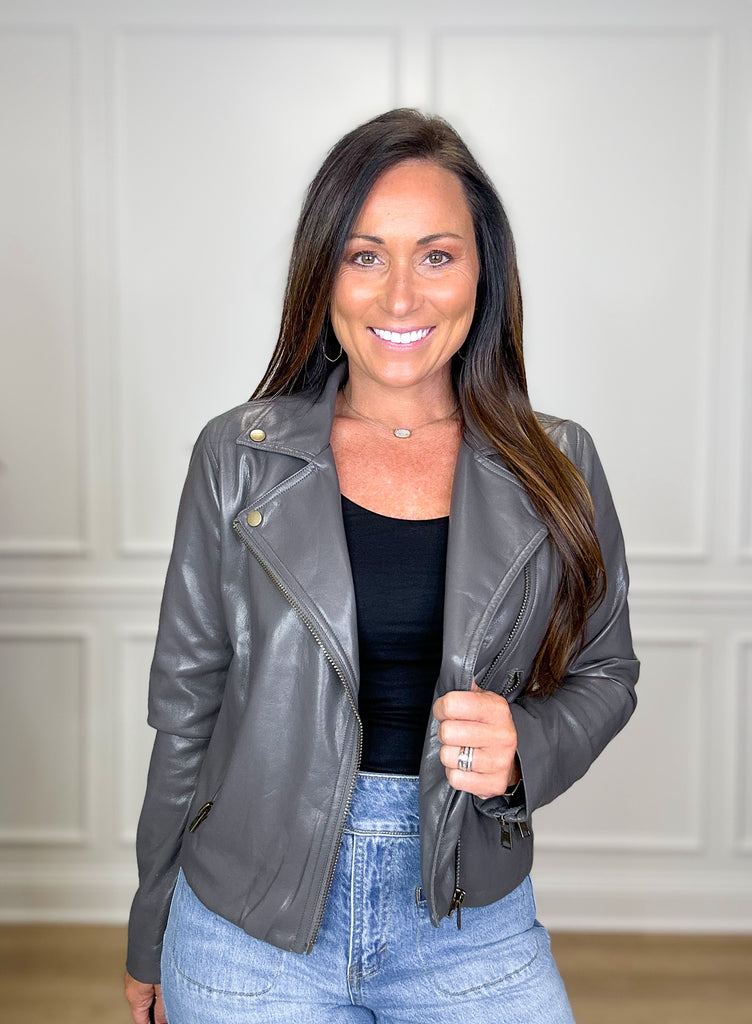 Lucy Biker Jacket Clothing Peacocks & Pearls Dark Gray S 