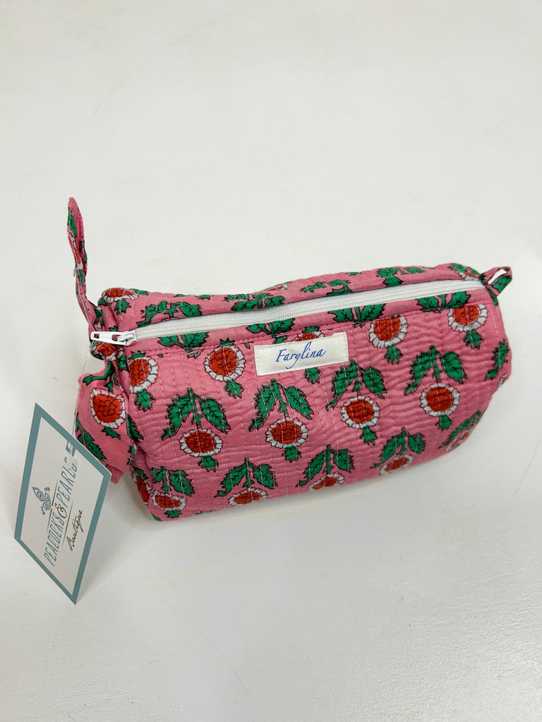 Quilted Toiletry Bags Bags Peacocks & Pearls Hot Pink Floral Medium