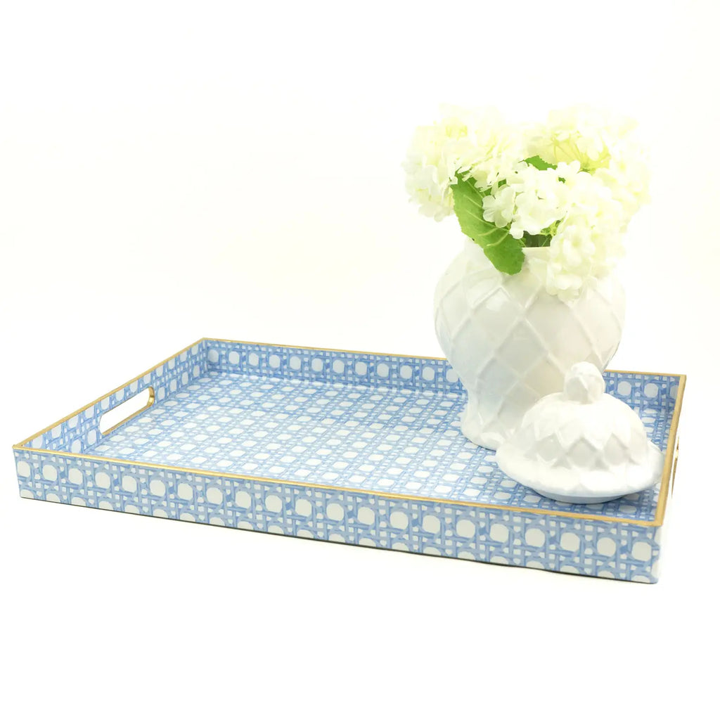 Cane Print Rectangular Tray Home Peacocks & Pearls Large Blue