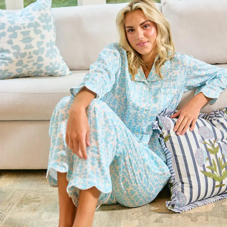 Blue Chintz Scalloped PJ Set Clothing Peacocks & Pearls