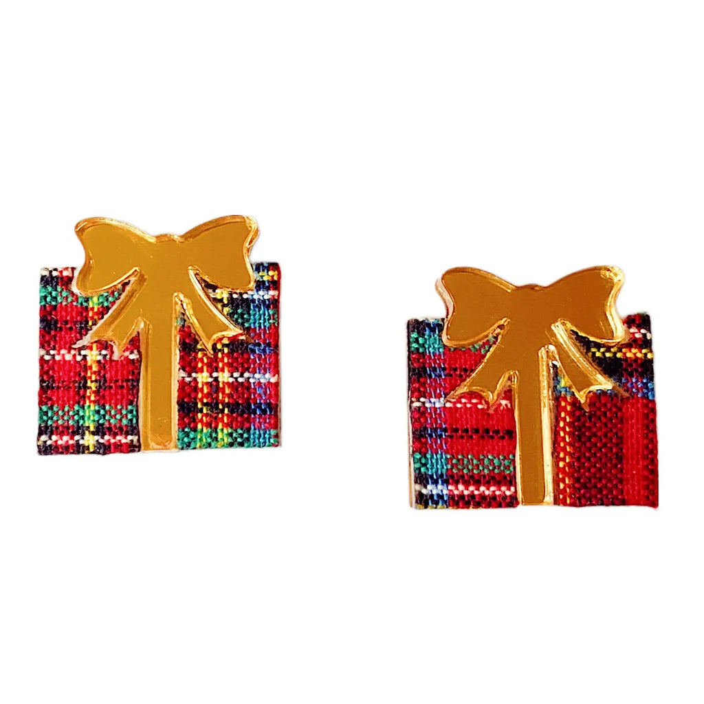 Holiday Tartan Present Stud Sale Peacocks & Pearls Red