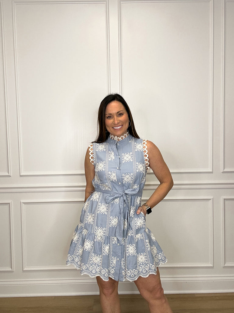 Jackie Embroidered Dress Clothing Peacocks & Pearls Blue S