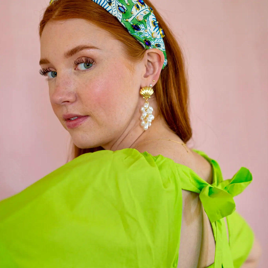 Bella Block Print Headband Accessories Peacocks & Pearls   