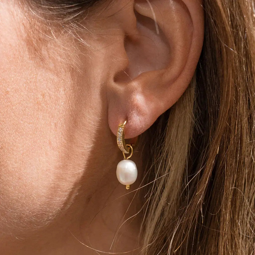 CZ Pearl Drop Huggies Jewelry Peacocks & Pearls