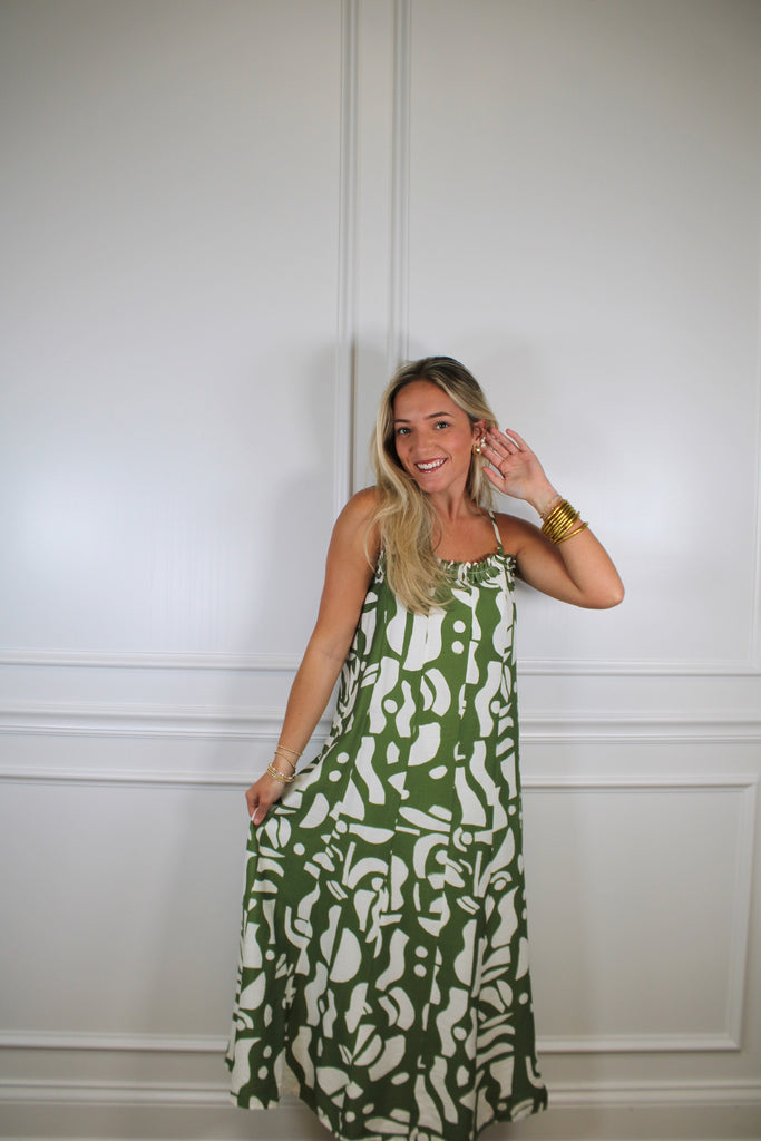 thml green floral dress THML Green Tiered Flower Print Dress – Von Lucy Mobile Boutique