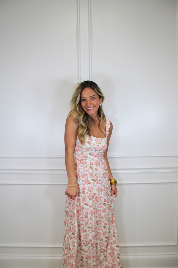 paloma maxi dress S / White/Pink this fabric offers a Army Rank:E-7 Sergeant First Class A woman in a white bridal corset top