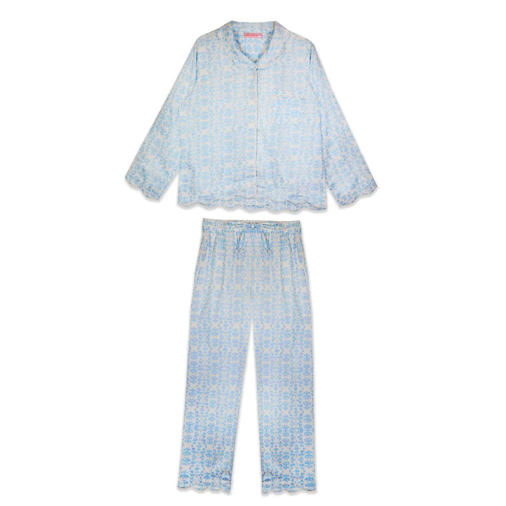 Blue Chintz Scalloped PJ Set Clothing Peacocks & Pearls Blue XS