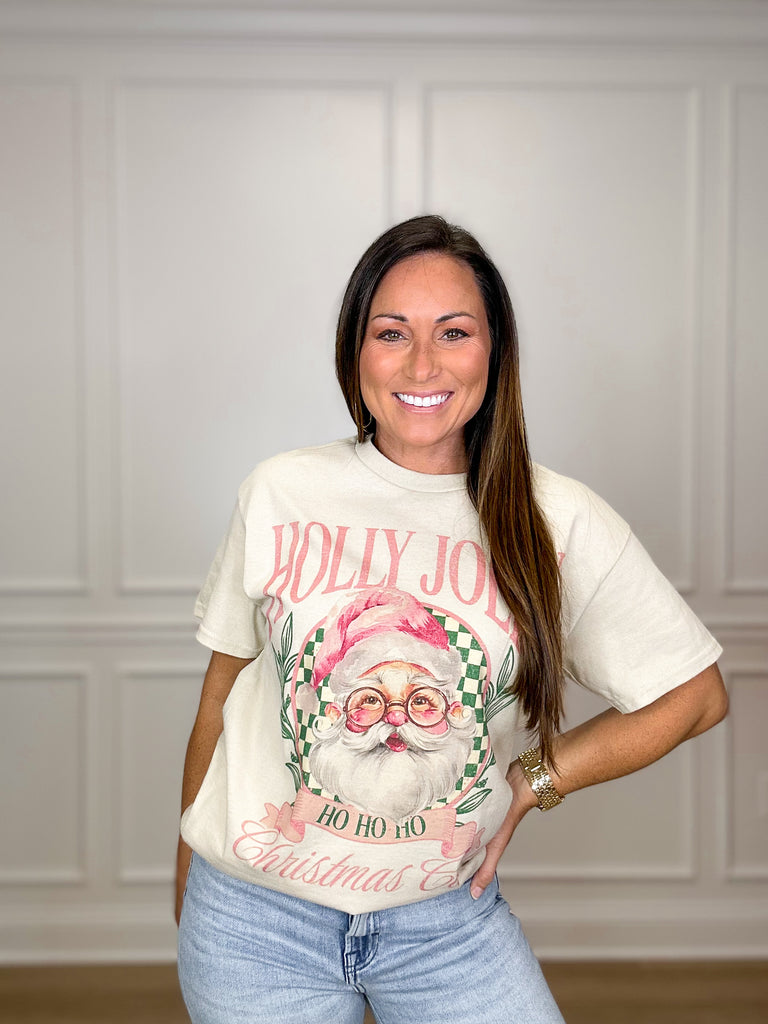 Holly Jolly Christmas Club Tee Sale Peacocks & Pearls Sand S/M