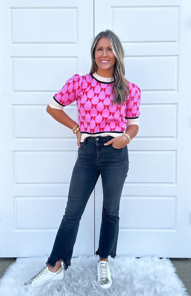 Lillian Bow Sweater Clothing Peacocks & Pearls Pink XS 
