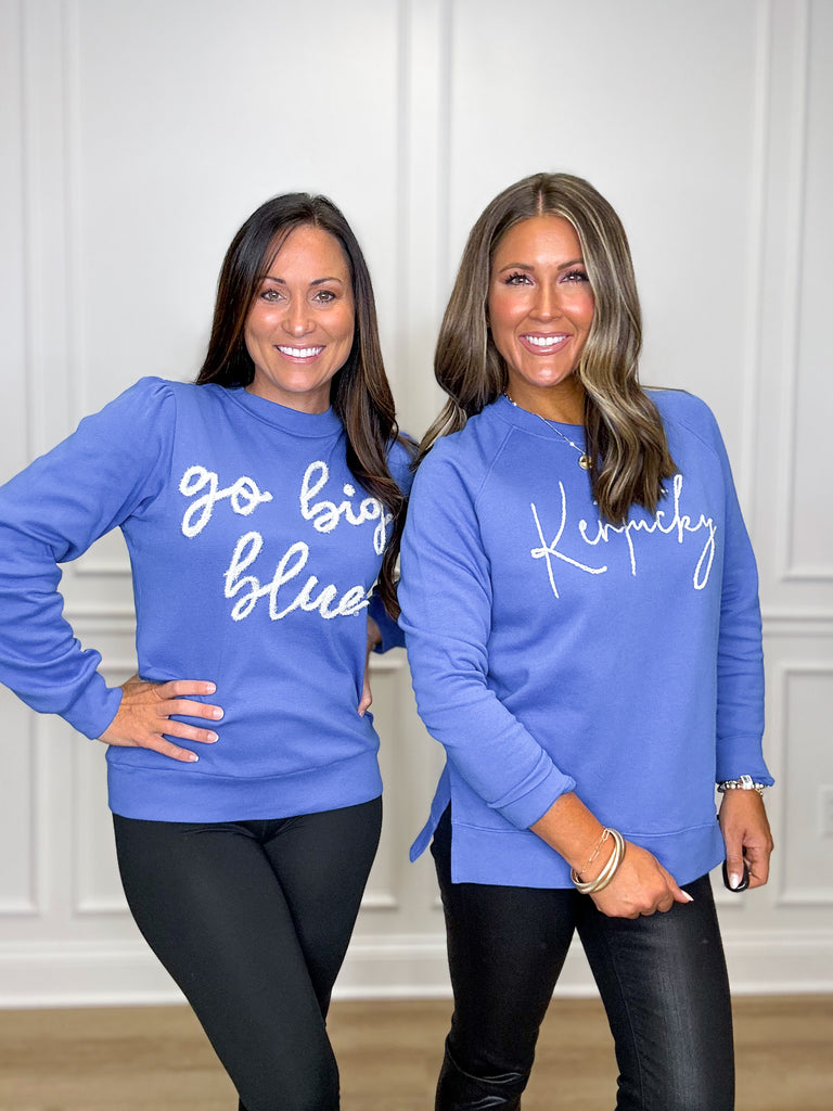Go Big Blue Glitter Script Top Sale Peacocks & Pearls