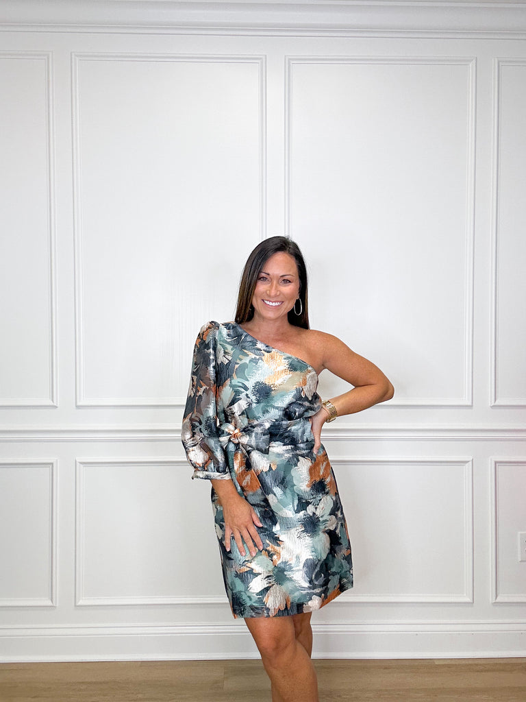 Floral Monet One Shoulder Dress Sale Jade Multi XS