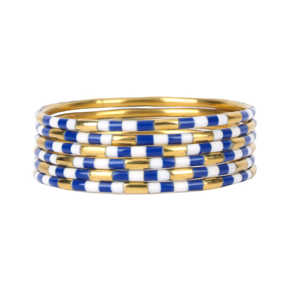 Veda Bangles (set of 6) Jewelry BuDhaGirl Gold Blue & White  