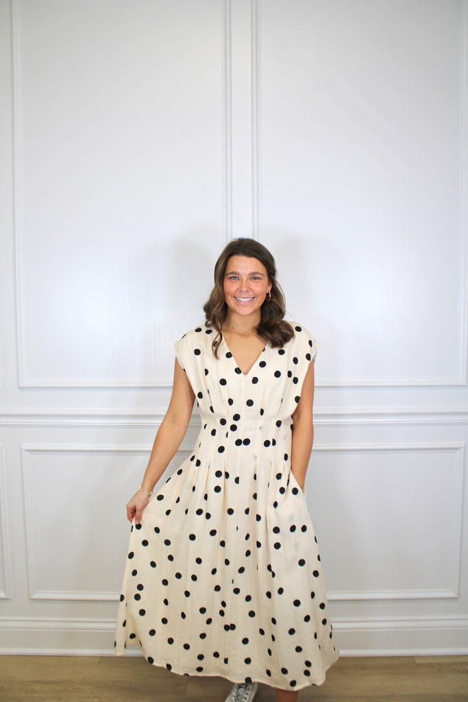 peacocks clothing dresses Polka Twist Dress Cream / M