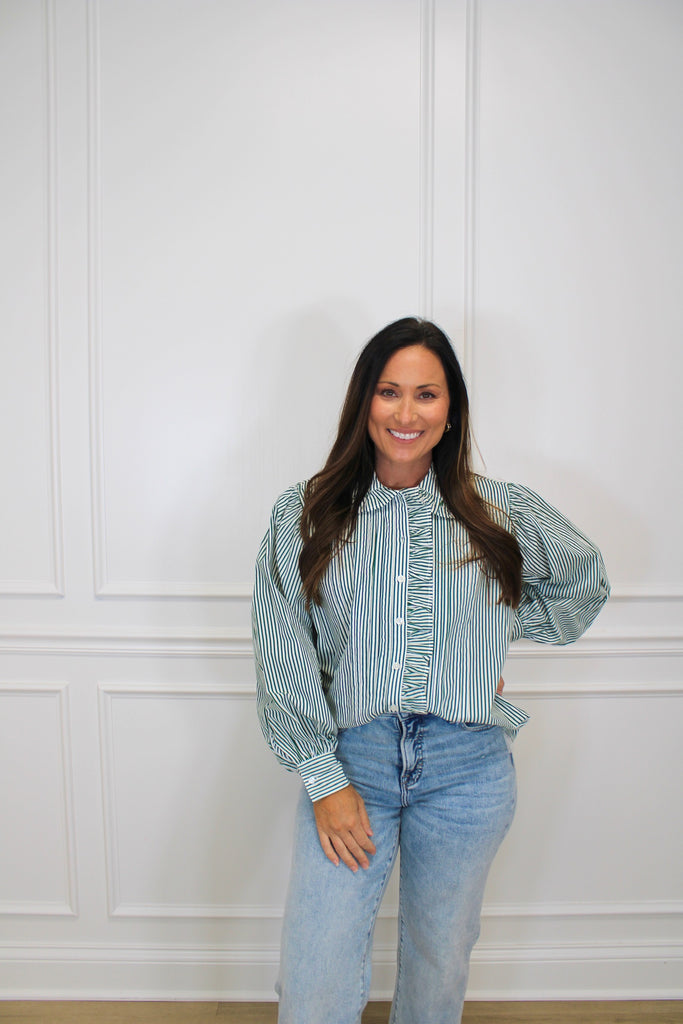 Evergreen Stripe Button Up Clothing Peacocks & Pearls Owensboro