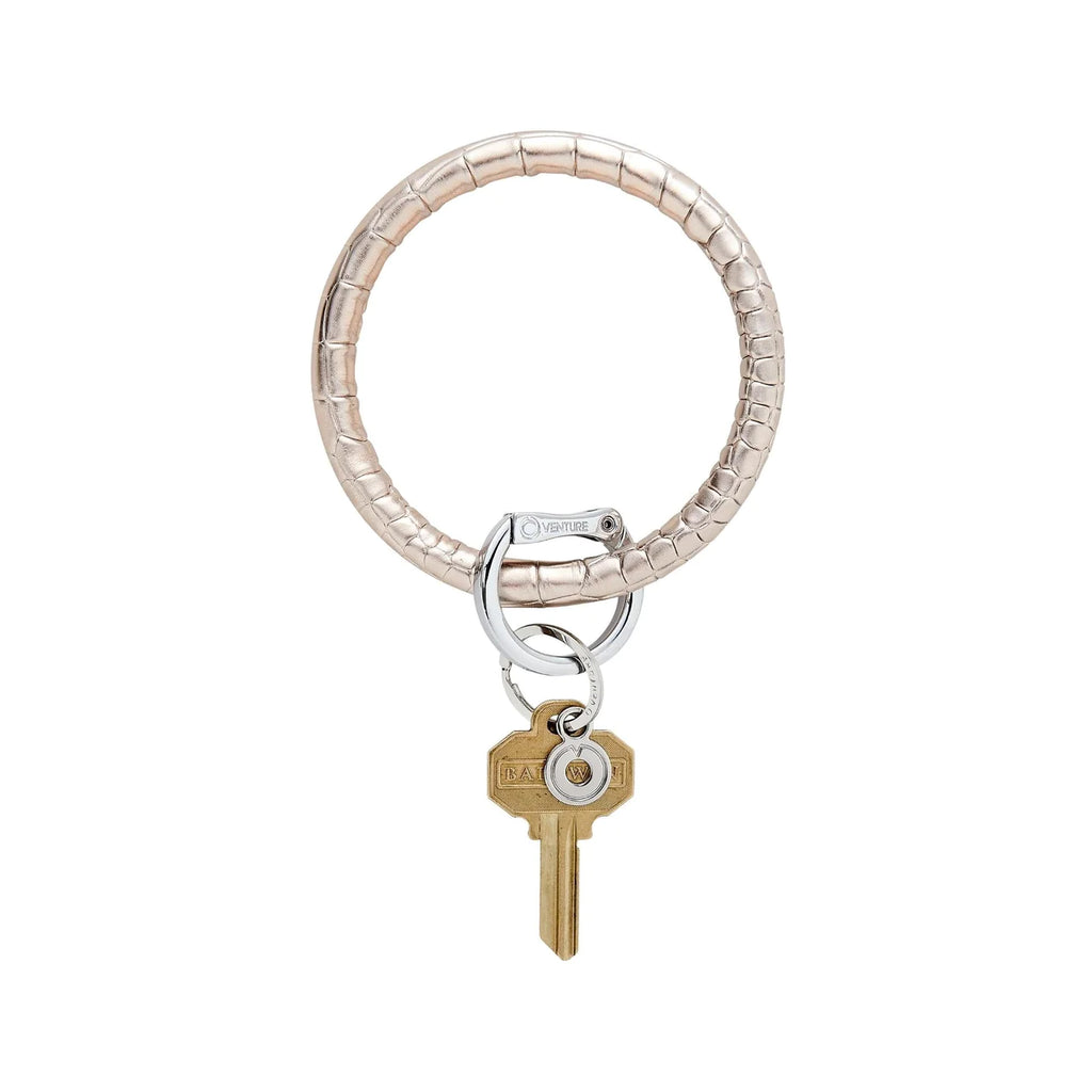 Leather Big O Key Ring Accessories Peacocks & Pearls Champagne Croc-Embossed  