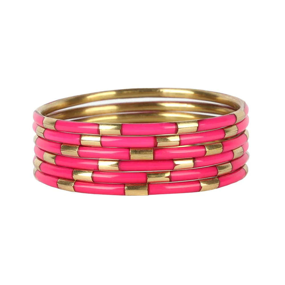 Veda Bangles (set of 6) Jewelry BuDhaGirl Gold Pink  