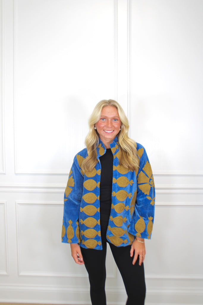 Blue Muse Appliqué Jacket Clothing Peacocks & Pearls