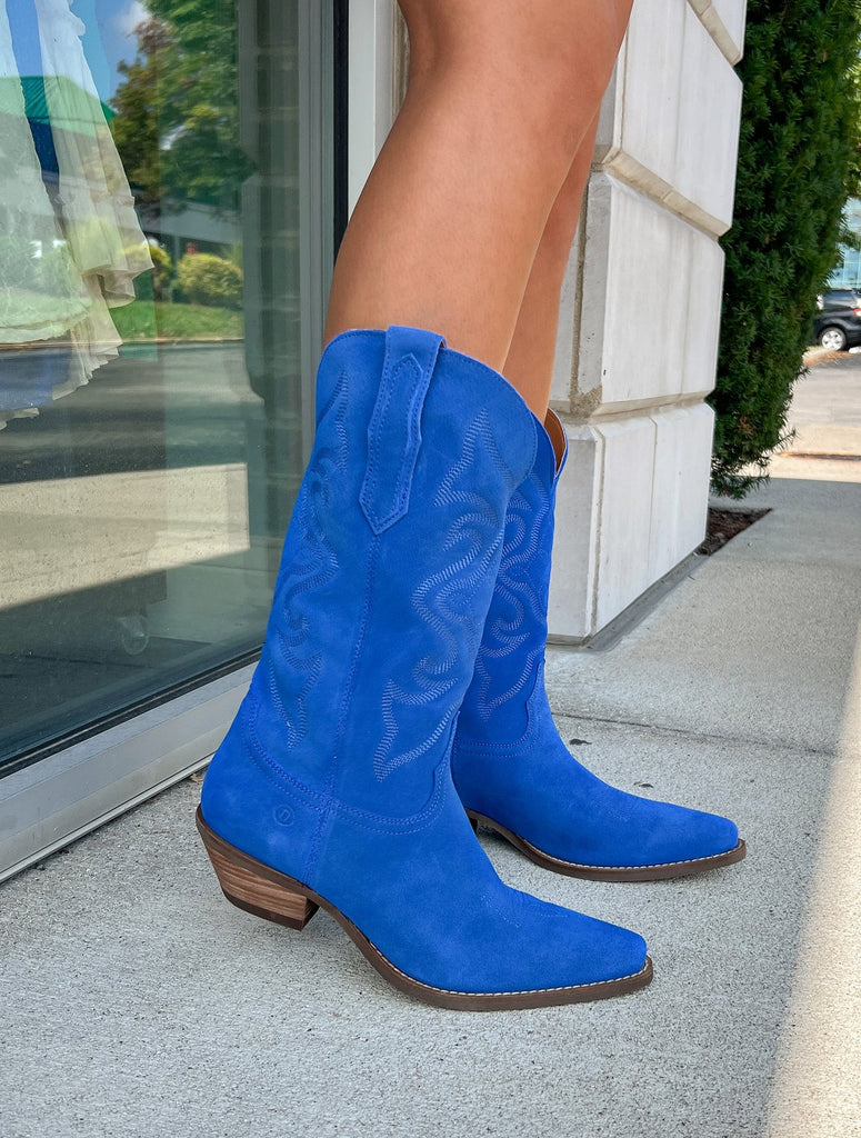 Out West Tall Suede Boot Shoes Peacocks & Pearls Blue 6 