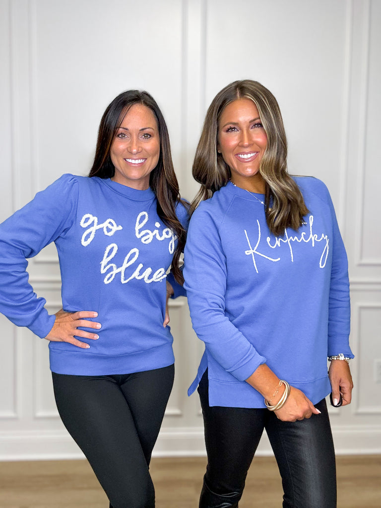 Go Big Blue Glitter Script Top Sale Peacocks & Pearls