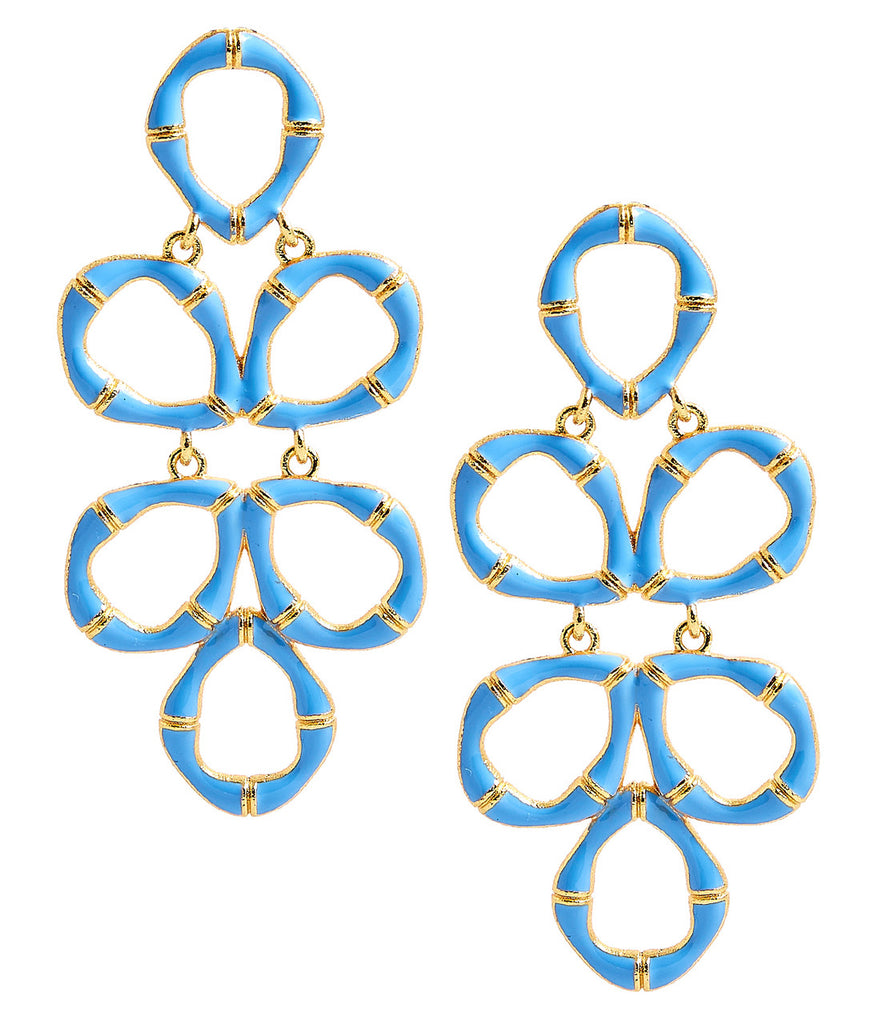 Ginger Bamboo Enamel Earring Jewelry Peacocks & Pearls Blue  