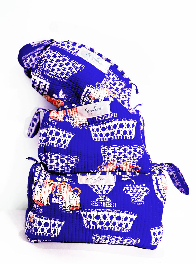 Quilted Toiletry Bags Bags Peacocks & Pearls FiFi Blue Small