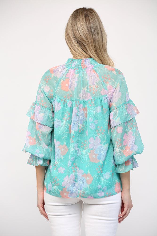Frilly Florals Blouse Clothing Peacocks & Pearls   