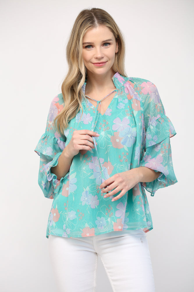 Frilly Florals Blouse Clothing Peacocks & Pearls   