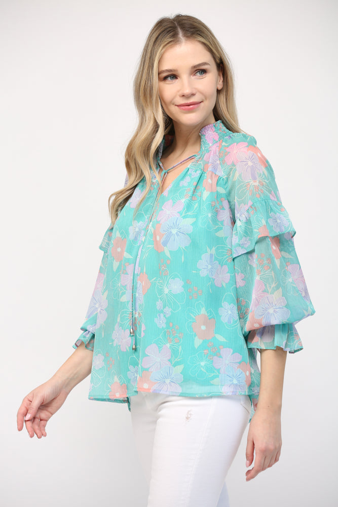 Frilly Florals Blouse Clothing Peacocks & Pearls   
