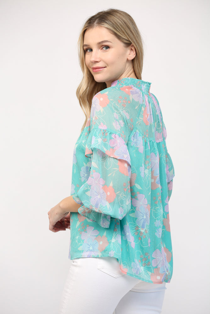 Frilly Florals Blouse Clothing Peacocks & Pearls   