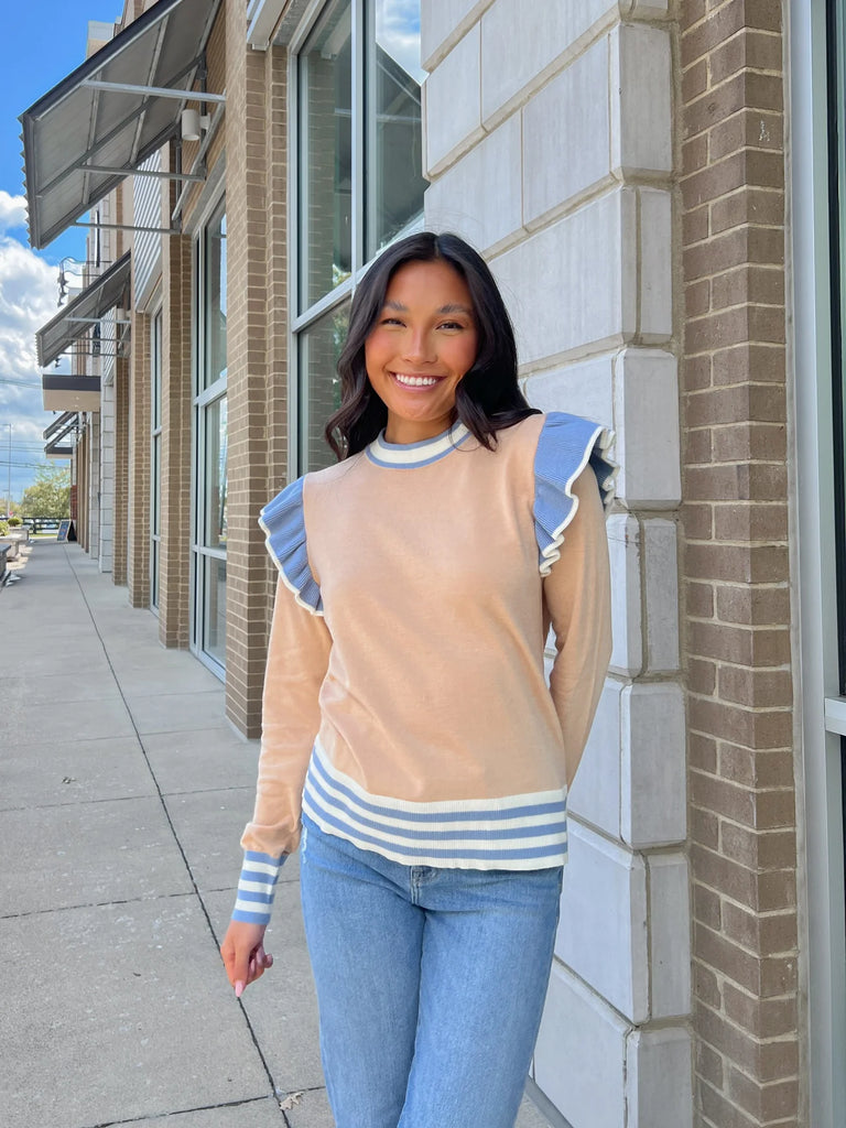 Georgina Ruffle Sleeve Sweater Clothing Peacocks & Pearls   