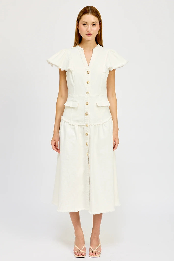 Oaklynn Denim Midi Dress Clothing Peacocks & Pearls