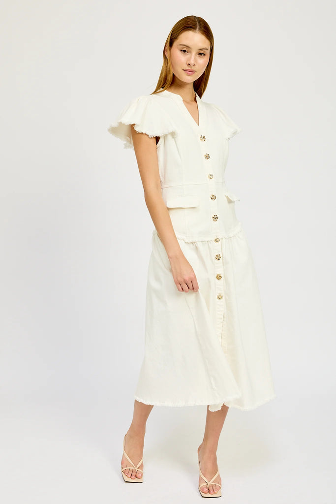 Oaklynn Denim Midi Dress Clothing Peacocks & Pearls
