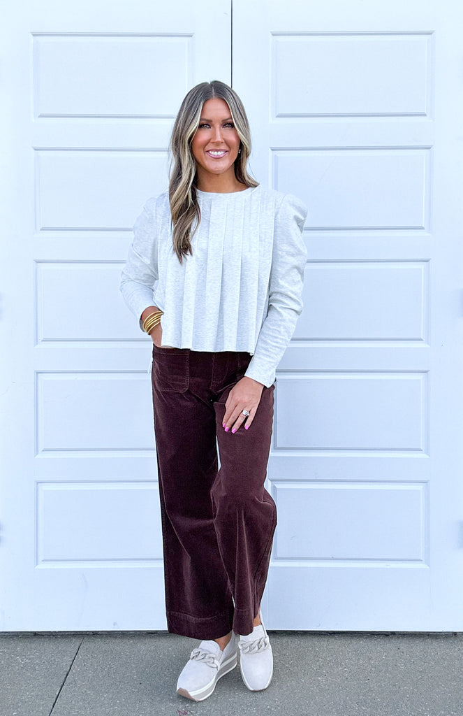 Pleated To Perfection Top Clothing Peacocks & Pearls White Heather S 