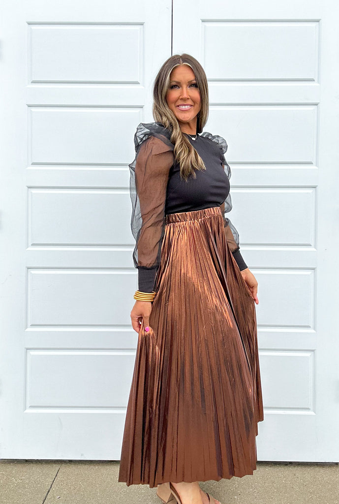 Alessandra Pleated Skirt Clothing Peacocks & Pearls Bronze S 