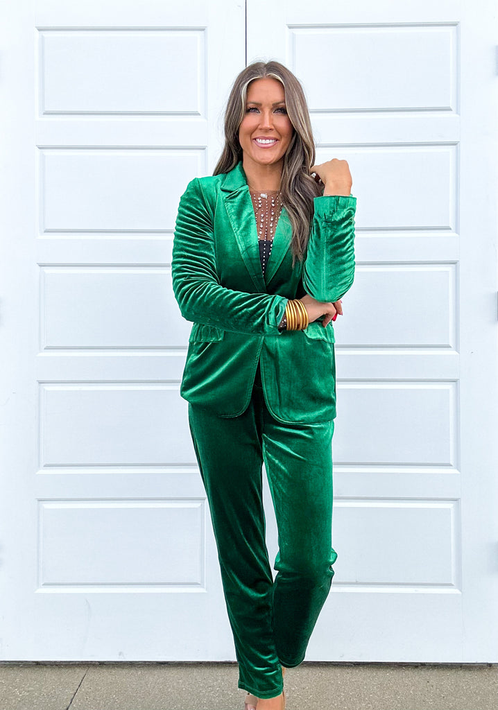 Ho Ho Holiday Blazer Set Clothing Peacocks & Pearls Emerald Blazer S