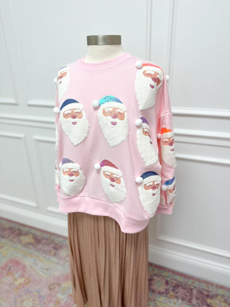 Light Pink Santa Sweatshirt Clothing Queen of Sparkles   