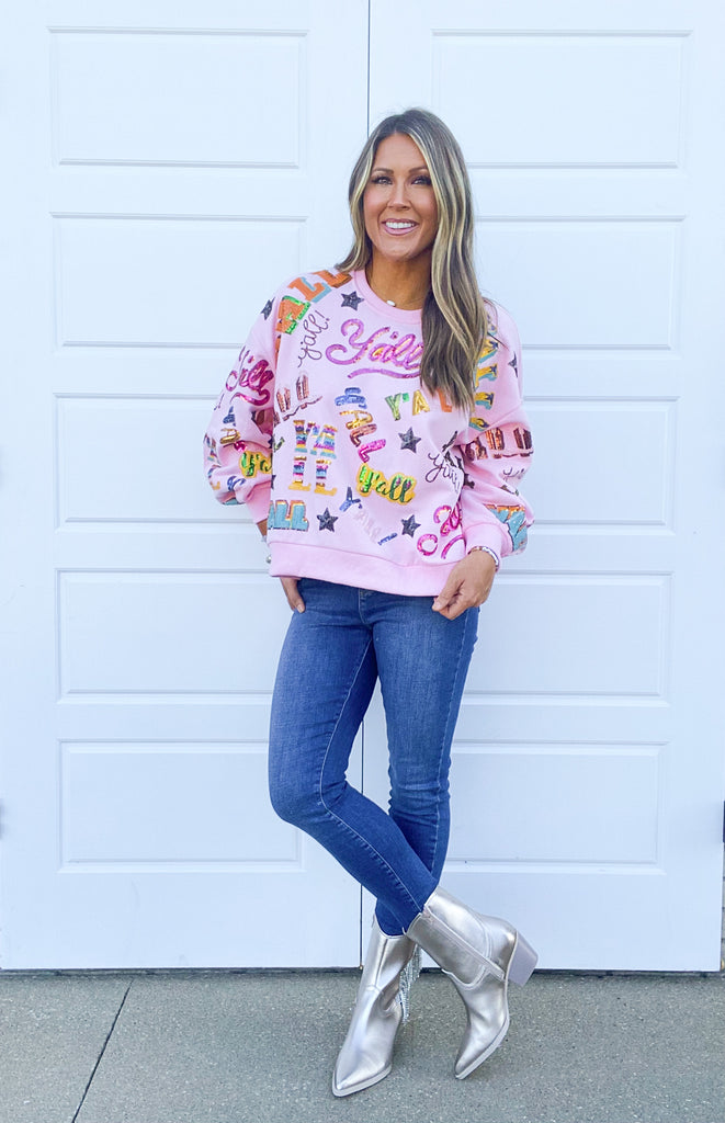 Y'all All Over Sweatshirt Clothing Queen of Sparkles Pink XS 