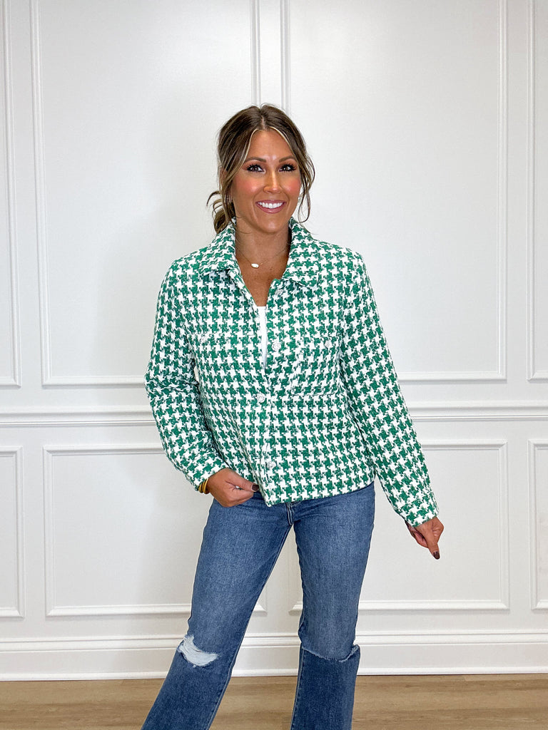 Be The Boss Houndstooth Jacket Clothing Peacocks & Pearls Green S 