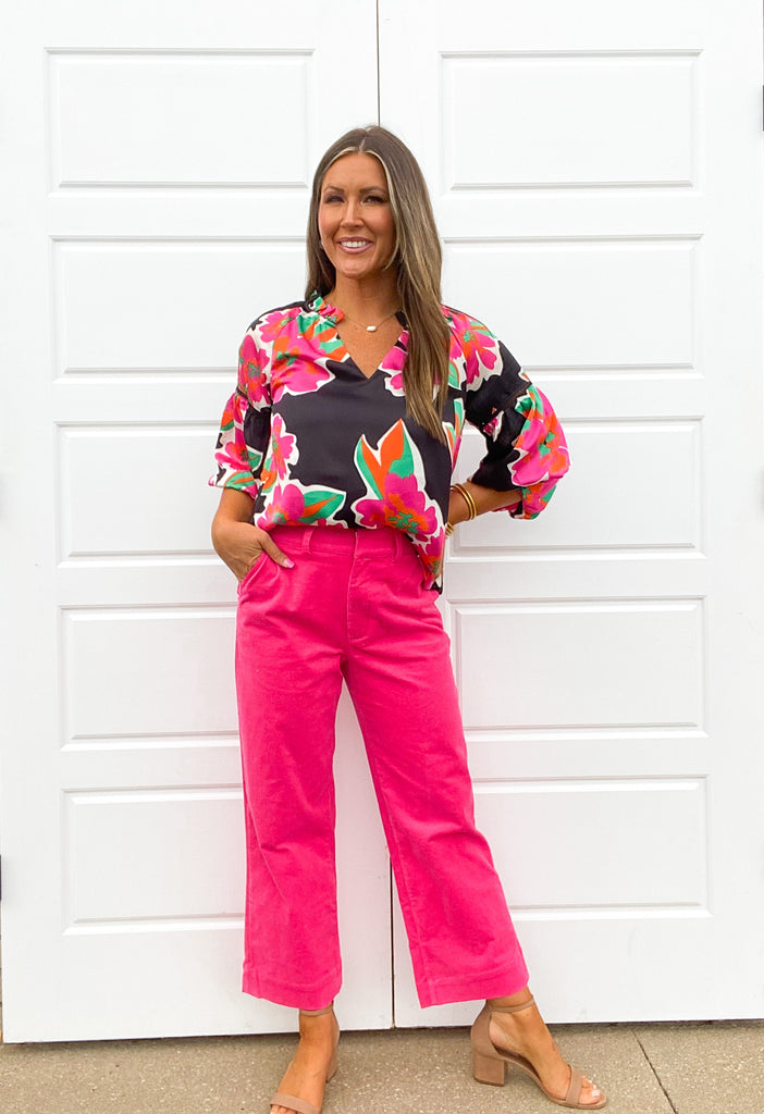 Camelli Trimmed Top Clothing Jade Black Floral XS 