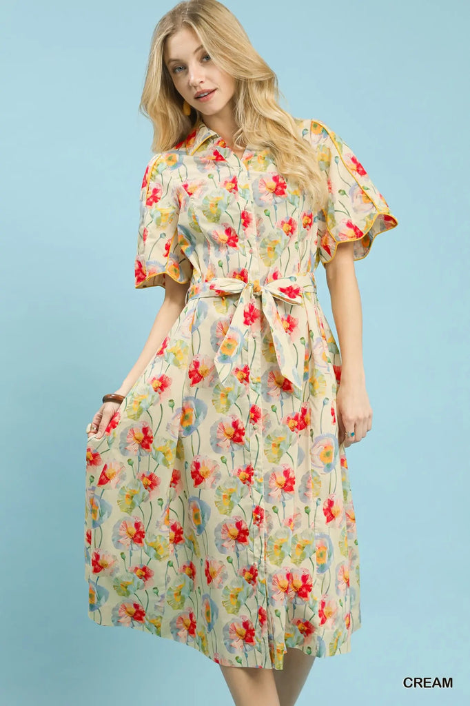Floral Horizon Midi Clothing Peacocks & Pearls Cream S