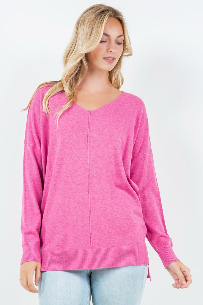 Easy Going Sweater Sale Peacocks & Pearls Heather Hot Pink S/M