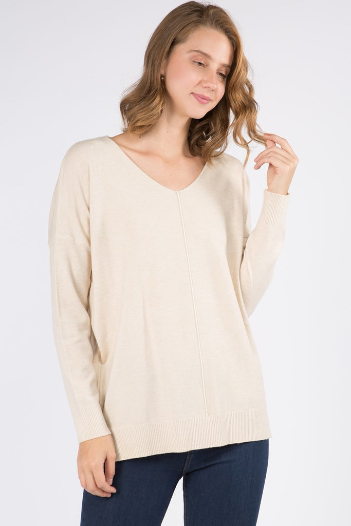 Easy Going Sweater Sale Peacocks & Pearls Heather Oatmeal S/M