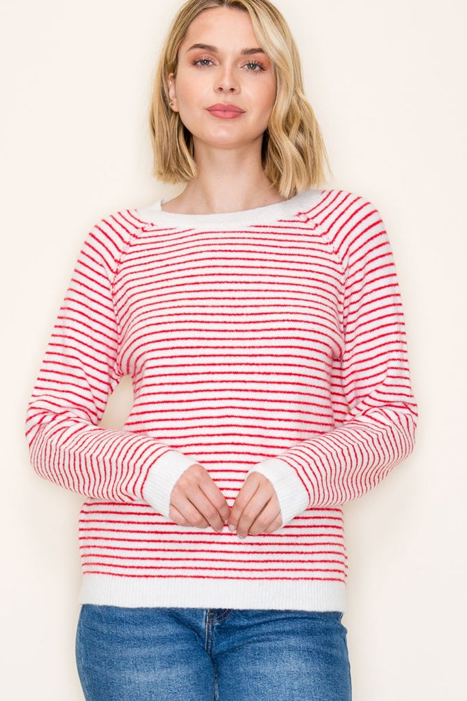 City Girl Stripe Sweater Clothing Peacocks & Pearls Red S