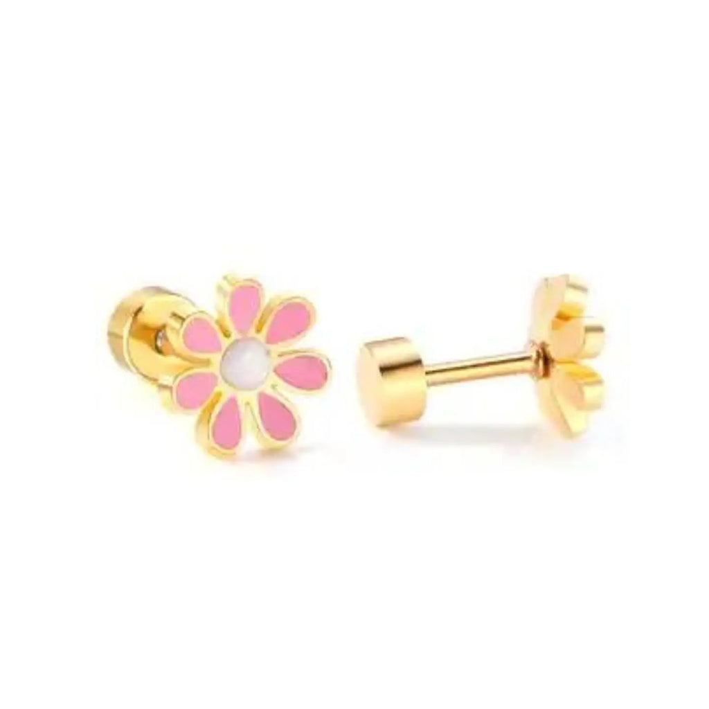 Stud Earrings Jewelry Peacocks & Pearls Pink Flower  