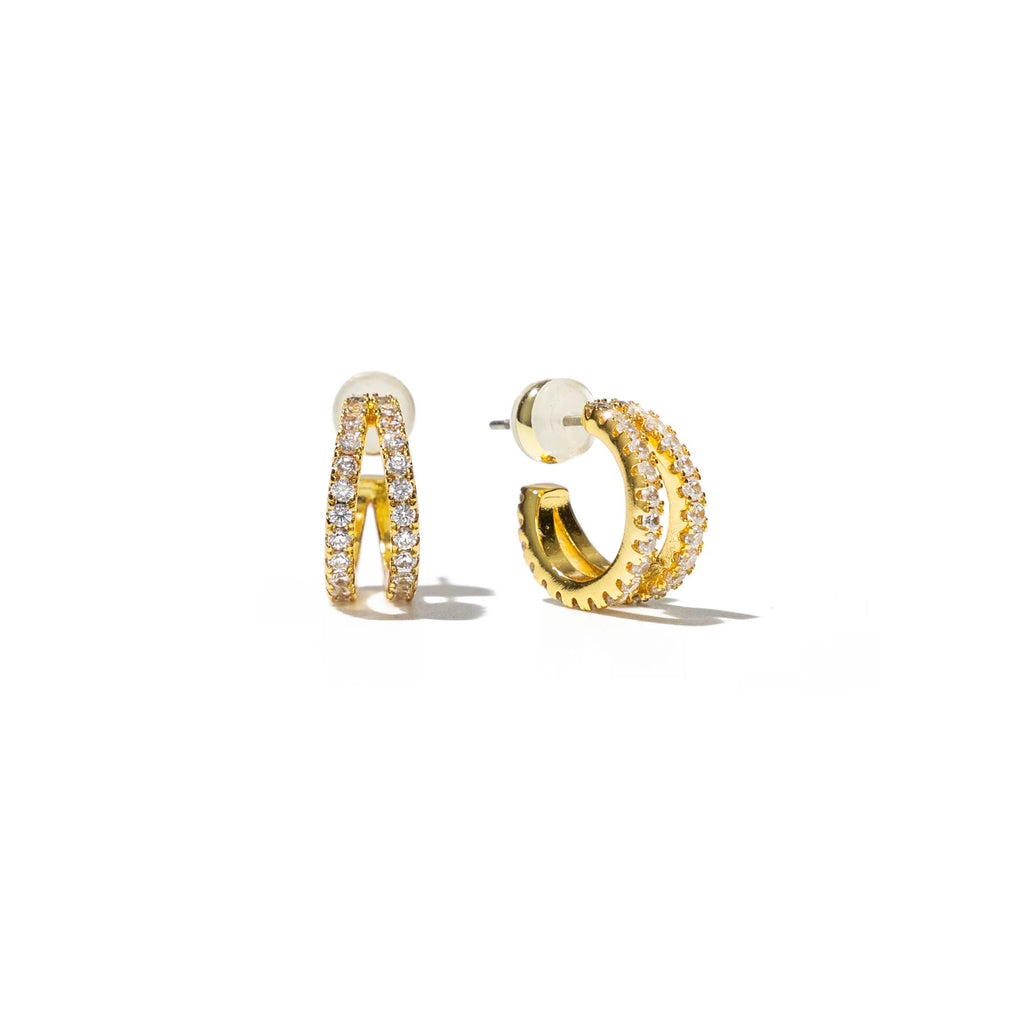 18K Gold Pave Shine Double Hoops Jewelry Brenda Grands