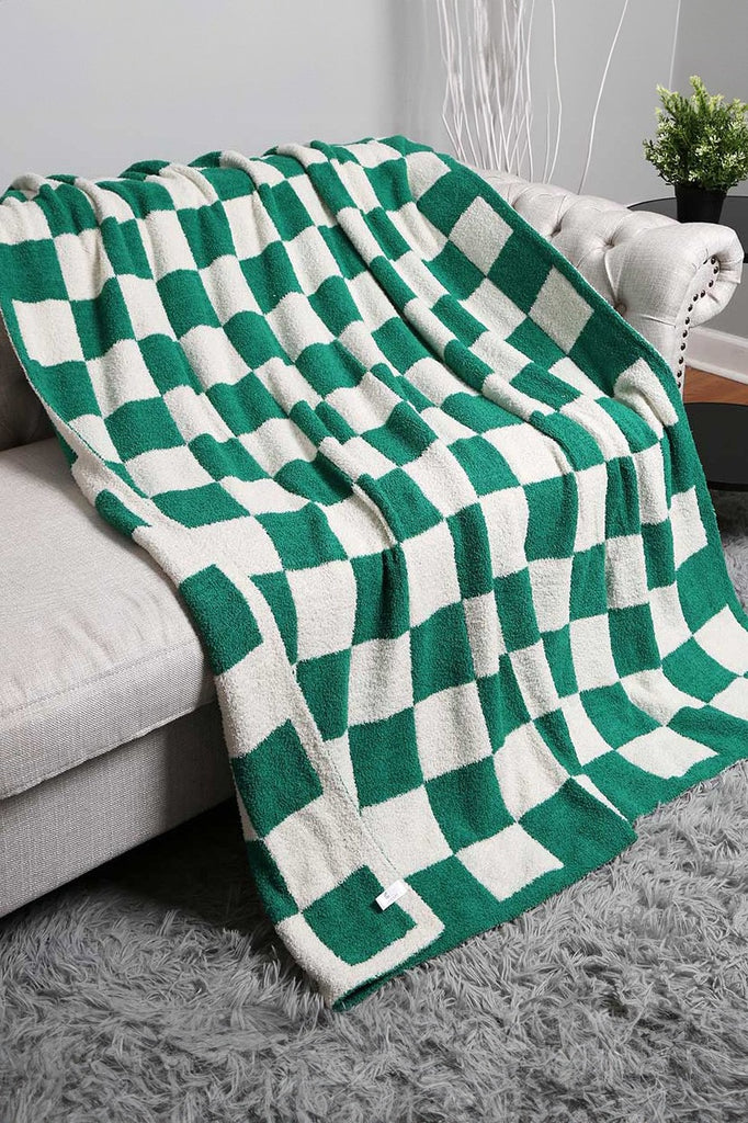 Checkered Blanket Home Peacocks & Pearls Green  